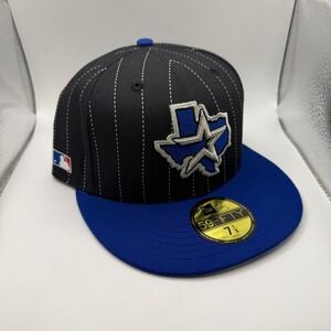 New Era 59FIFTY Houston Astros Cooperstown Hat Black Pinstripe Blue 7 1/8 MLB
